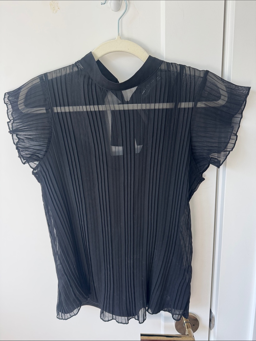 ASOS Black Sheer Pleated Flutter Sleeve Top